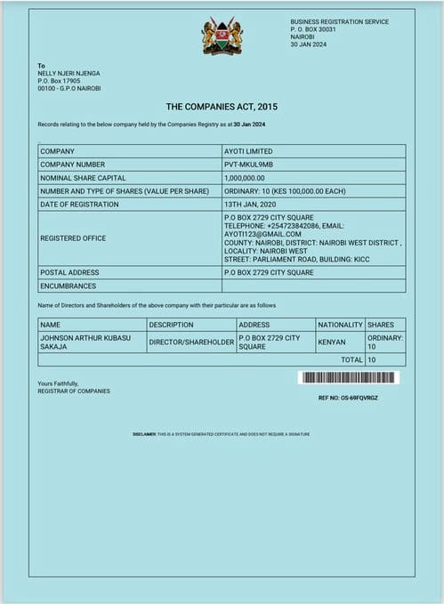 Ayoti Ltd records.