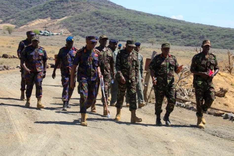 KDF senior officials, including General Francis Ogolla, moments before the accident. They were walking to board the helicopter.