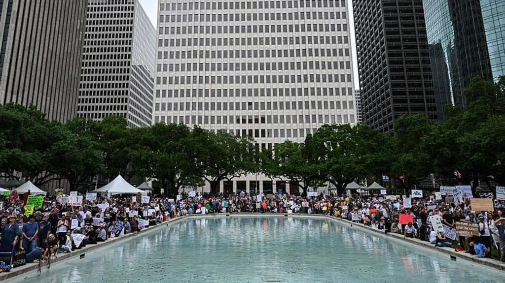 Protesters also gathered in Houston, Texas.