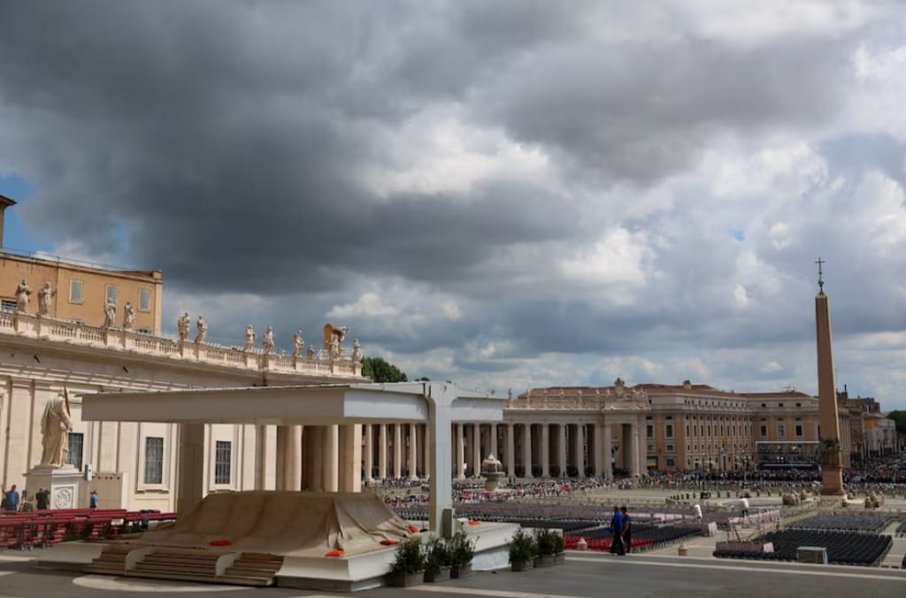 A view shows an area outside St. Peter's Basilica where Pope Francis's coffin is to be laid during his funeral ceremonies, at the Vatican, April 25, 2025. (Photo: REUTERS/Claudia Greco)