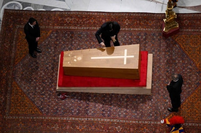 Casket of Pope Francis being sealed, April 25, 2025. (Photo: Vatican Media/Simone Risoluti)