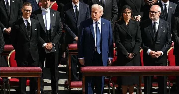 The Trumps sandwiched by Finland's Alexander Stubb (to the left of this image) and Estonia's President Alar Karis (right)/Screengrab