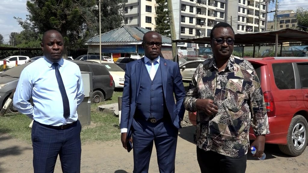 Businessman Chris Obure at Kilimani Police Station accompanied by his lawyer Gitobu Imanyara when he made the formal complaint.