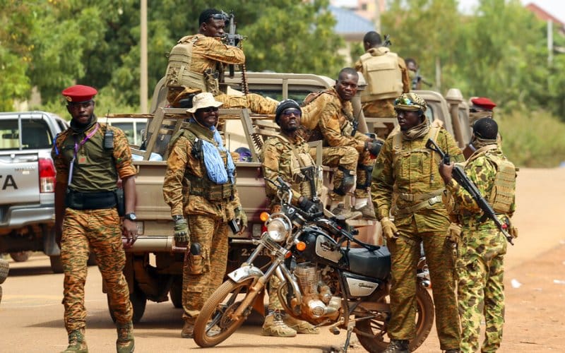 Soldiers loyal to Burkina Faso junta leader Capt. Ibrahim Traoré gather outside the National Assembly in Ouagadougou [Courtesy/AP]