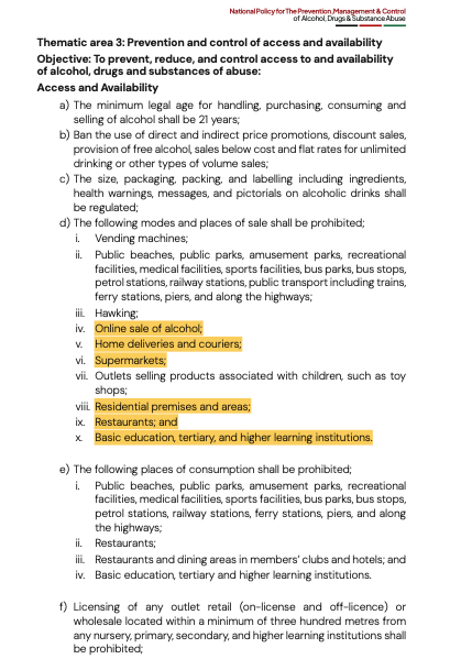 NACADA announced policies on alcohol sales prohibitions 