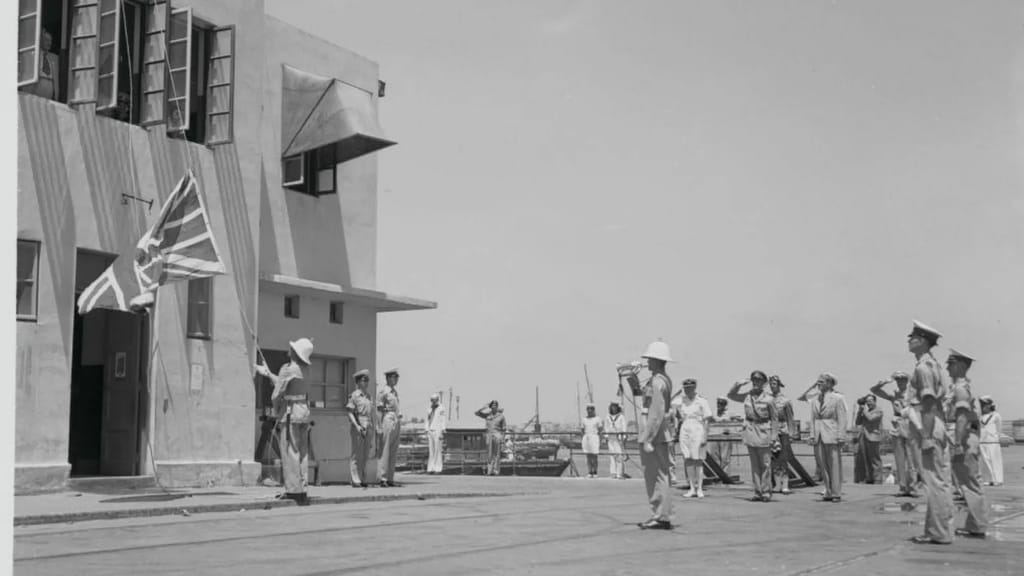 British troops lower the Union Flag to officially end British rule in Palestine in 1948