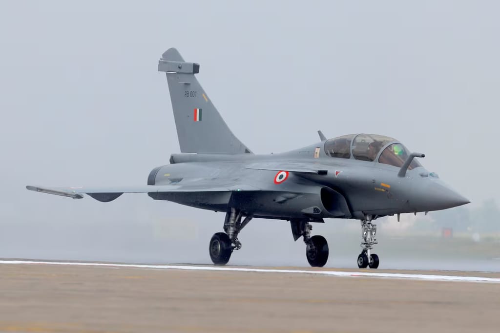 Rafale fighter jet taxis on the tarmac during its induction ceremony at an air force station in Ambala, India, September 10, 2020. REUTERS