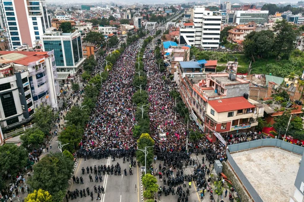Aerial view showing massive crowds of protesters in Nepal.PHOTO/mohitlaws/X