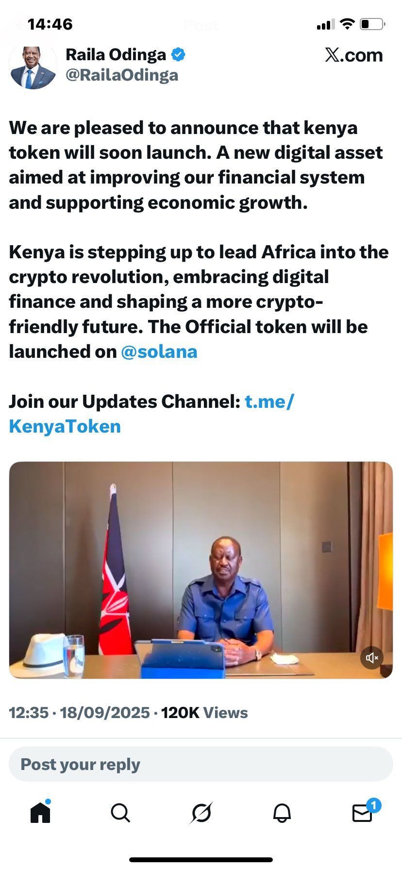 Raila’s coin post now deleted.