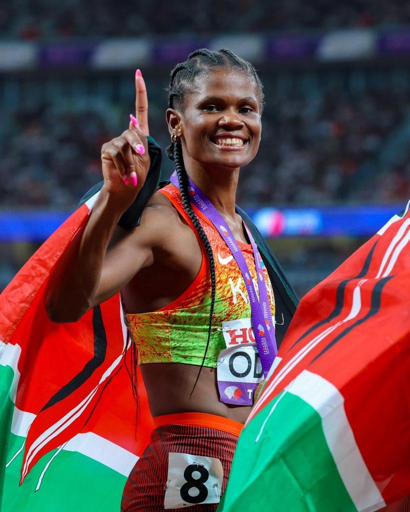Lilian Odira celebrating the win.