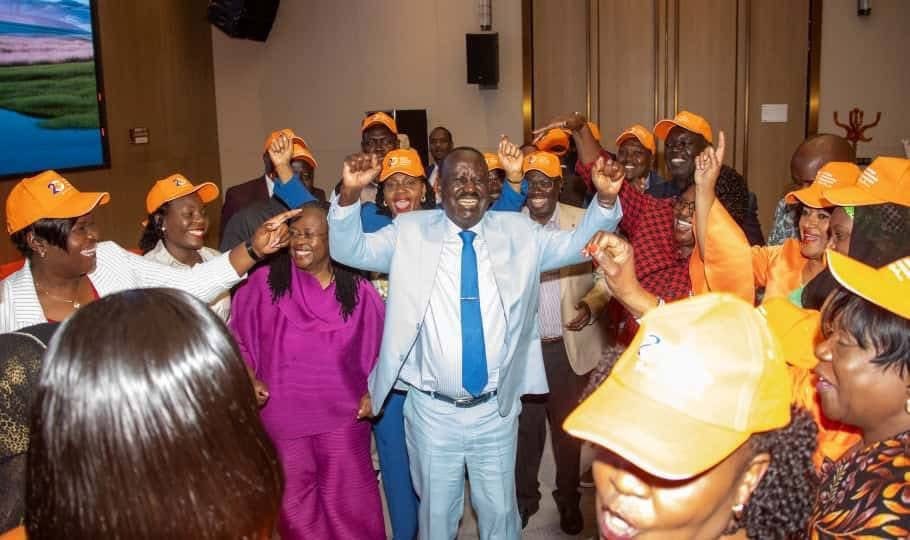 Former Prime Minister Raila Odinga share a jovial moment with other members of the ODM party during the retreat on September 22, 2025 / ODM X