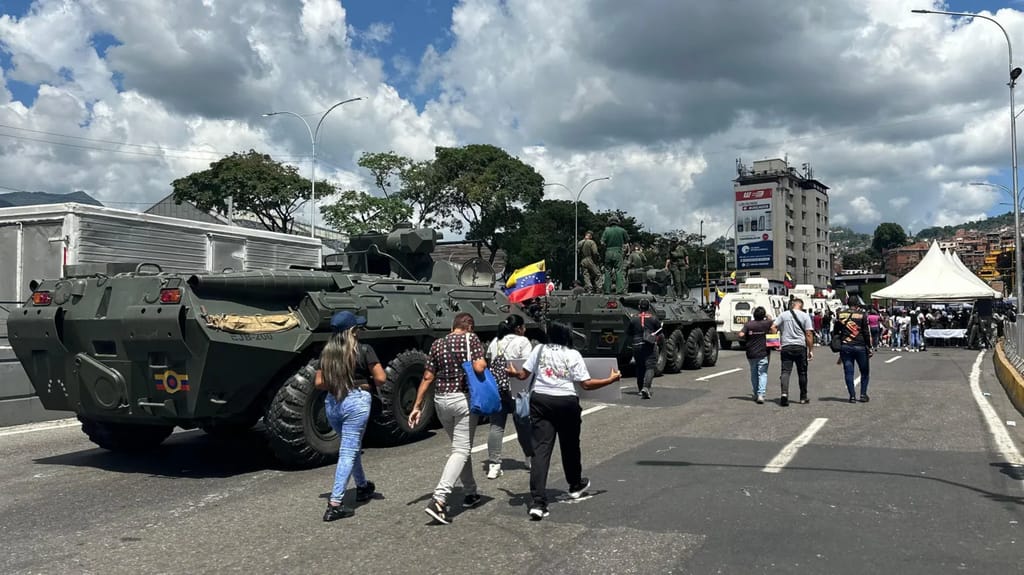 Armoured vehicles were on display at one of the militia exercises in Caracas