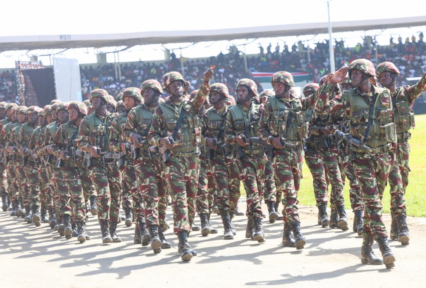 Police in a march past parade during 2025 Madaraka Day Celebrations. PHOTO/@NPSOfficial_KE/X