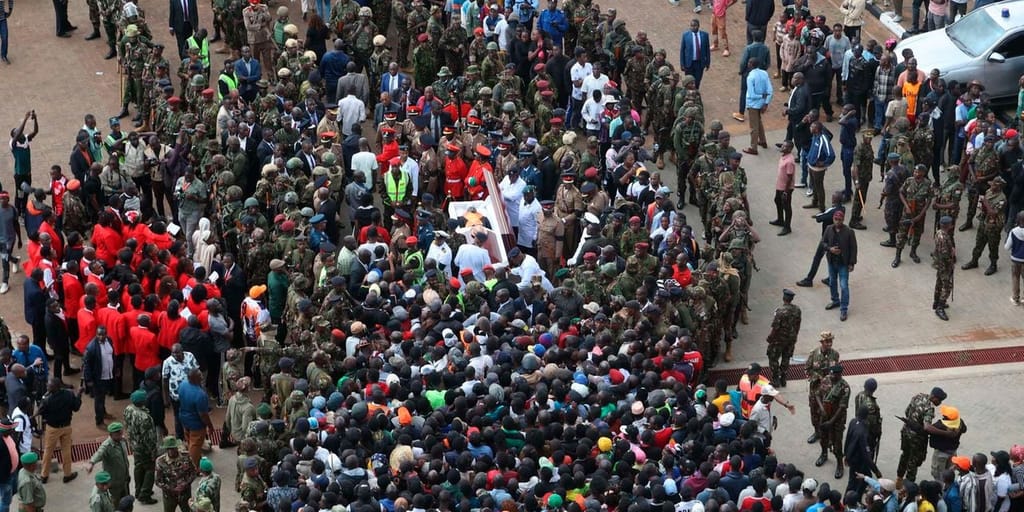 Supporters of Former Prime Minister Raila Odinga viewing his body at Kasarani Stadium in Nairobi on October 16,2025.