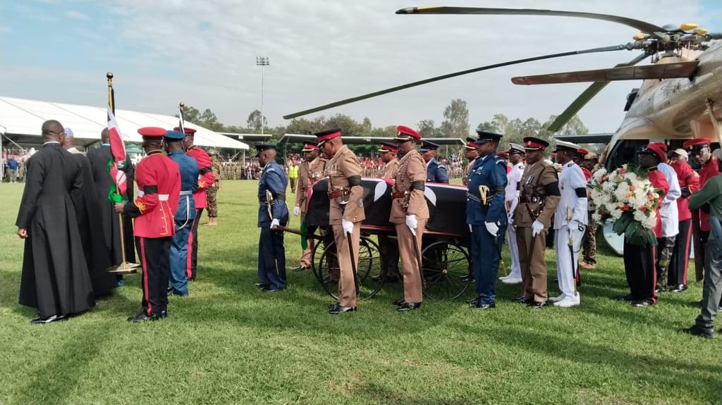 The body of Former Prime Minister Raila Odinga arrives at Jomo Kenyatta International Stadium in Mamboleo on Saturday, October 18, 2025.