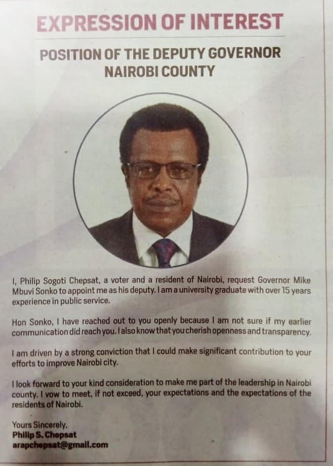 Governor Sonko Responds To Philip Sogoti Whom Had Applied For The Deputy Governor Position On Newspaper