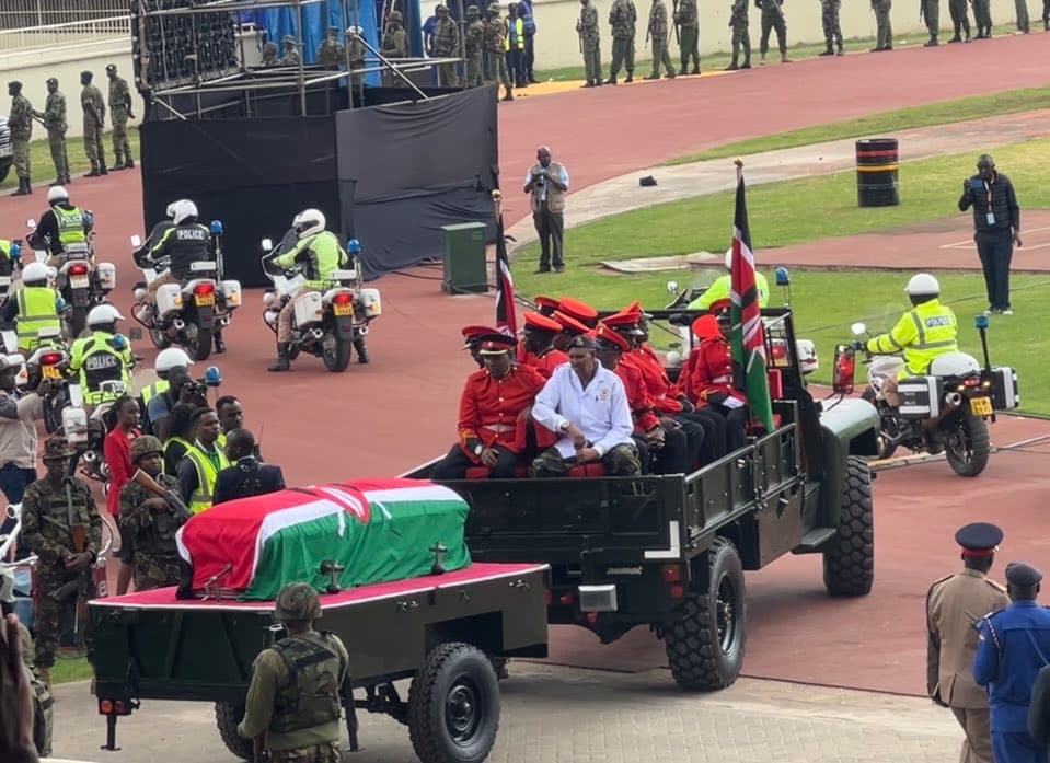 Raila Odinga’s Body Arrives At Nyayo Stadium In A Military Convoy As Nation Gathers For State Funeral