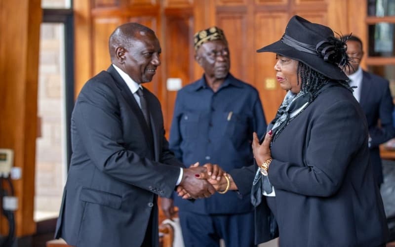 President Ruto console Mama Ida during Raila state funeral in Bondo.