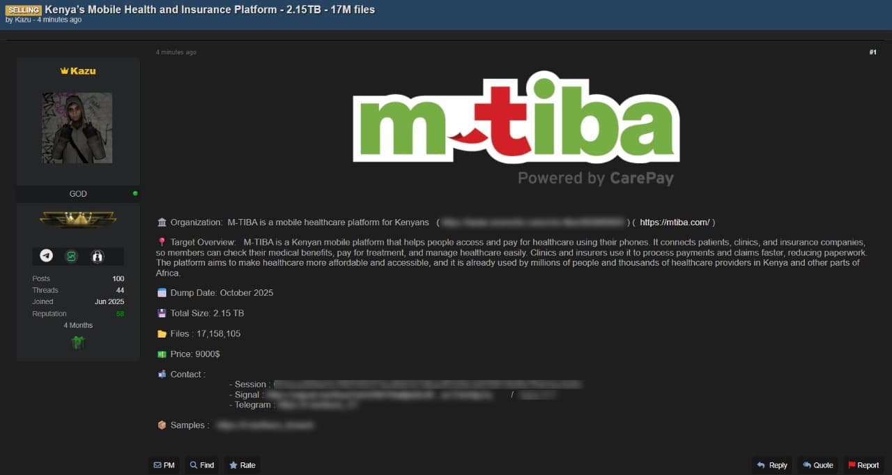 CATASTROPHIC SECURITY BREACH: 4.8 MILLION KENYANS’ PRIVATE MEDICAL RECORDS PLUNDERED IN MASSIVE M-TIBA CYBERATTACK